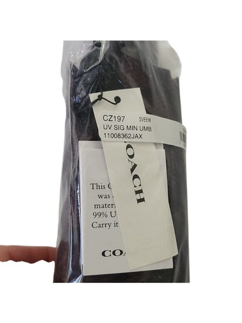 Coach Uv Protection Mini Umbrella In Signature Print, SV/Walnut Black - Picture 3 of 5